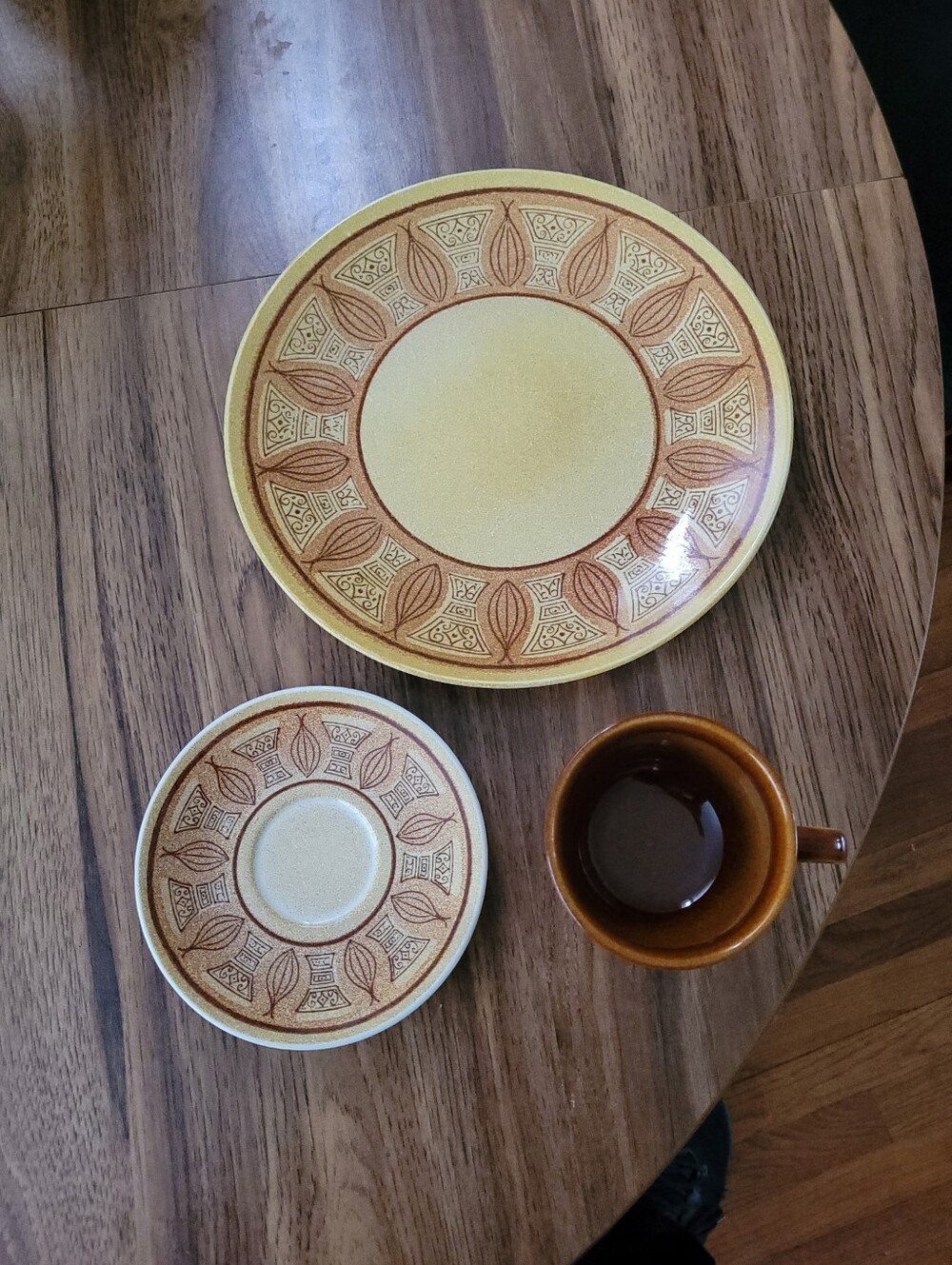 Taylor Smith Honey Gold Ceramic Plate Cup and SaucerVintage USA 1970's Brown